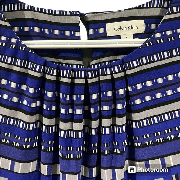 Calvin Klein Womens Pleated Neck Top Jersey Stretch Black Blue Sleeveless Size L - Picture 2 of 8